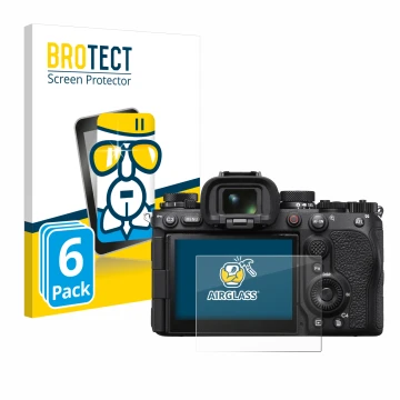 Front side of a product packaging with the brand logo BROTECT. Next to it is the device Sony Alpha 1 II (ILCE1M2B) shown with 