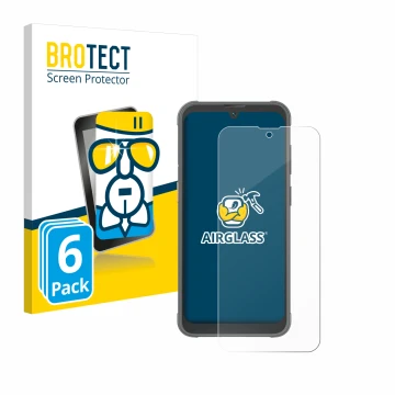 Front side of a product packaging with the brand logo BROTECT. Next to it is the device Blackview BV5200 Pro shown with the co