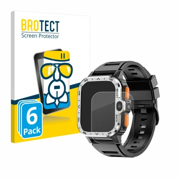 Front side of a product packaging with the brand logo BROTECT. Next to it is the device HS Smartwatch 2