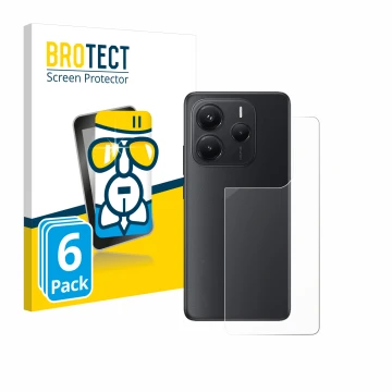 Front side of a product packaging with the brand logo BROTECT. Next to it is the device Xiaomi Redmi Note 14 (Back) shown with
