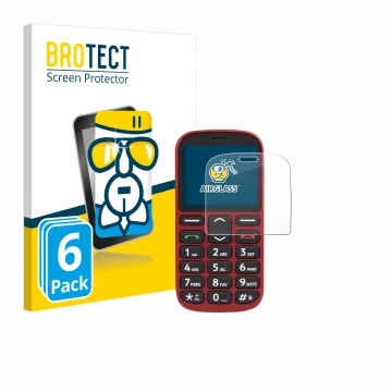 Front side of a product packaging with the brand logo BROTECT. Next to it is the device Doro 1360 shown with the corresponding