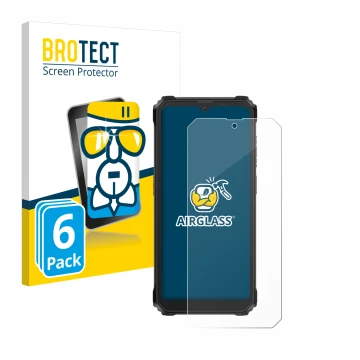 Front side of a product packaging with the brand logo BROTECT. Next to it is the device Blackview BV6200 Plus shown with the c