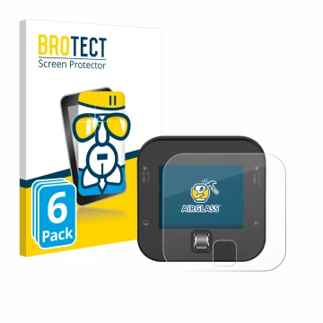 Front side of a product packaging with the brand logo BROTECT. Next to it is the device ISDT Q6 Retro shown with the correspon