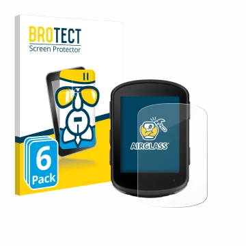 Front side of a product packaging with the brand logo BROTECT. Next to it is the device Garmin Edge 540 Solar shown with the c