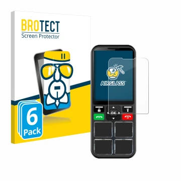 Front side of a product packaging with the brand logo BROTECT. Next to it is the device Geemarc CL8000 shown with the correspo