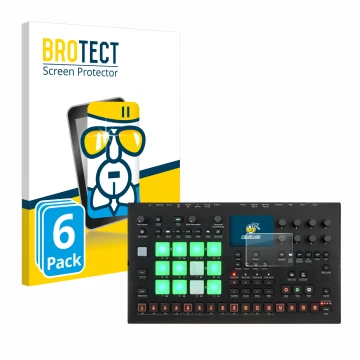 Front side of a product packaging with the brand logo BROTECT. Next to it is the device Elektron Analog Rytm MKII shown with t