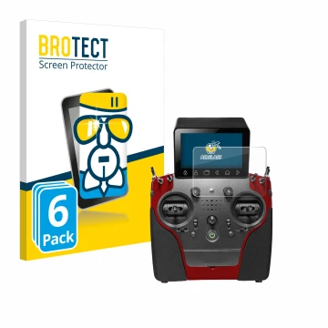 Front side of a product packaging with the brand logo BROTECT. Next to it is the device PowerBox Systems Atom shown with the c