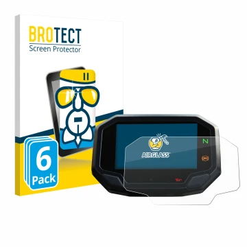 Front side of a product packaging with the brand logo BROTECT. Next to it is the device Kawasaki Versys 650 2022+ shown with t