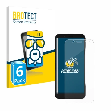 Front side of a product packaging with the brand logo BROTECT. Next to it is the device Datalogic Memor 12 shown with the corr