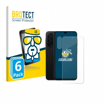 Front side of a product packaging with the brand logo BROTECT. Next to it is the device Samsung Galaxy A26 5G Enterprise Editi