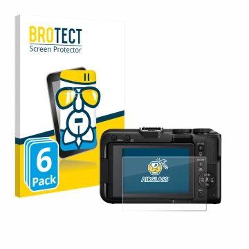 Front side of a product packaging with the brand logo BROTECT. Next to it is the device Canon EOS R50 V shown with the corresp
