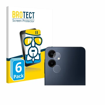 Front side of a product packaging with the brand logo BROTECT. Next to it is the device Samsung Galaxy A06 5G (ONLY Camera Len