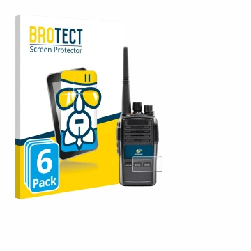 Front side of a product packaging with the brand logo BROTECT. Next to it is the device Midland G18 Pro PMR shown with the cor