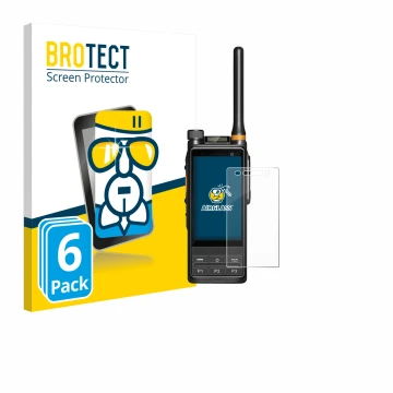 Front side of a product packaging with the brand logo BROTECT. Next to it is the device Hytera PDC680 shown with the correspon