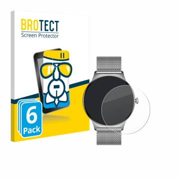Front side of a product packaging with the brand logo BROTECT. Next to it is the device Pireware Slim Smartwatch shown with th