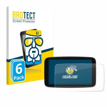 Front side of a product packaging with the brand logo BROTECT. Next to it is the device TomTom Go Navigator 6 (2nd generation)