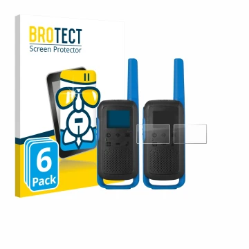 Front side of a product packaging with the brand logo BROTECT. Next to it is the device Motorola TALKABOUT T62 shown with the 