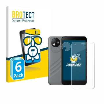 Front side of a product packaging with the brand logo BROTECT. Next to it is the device ZTE Blade A35 lite (Front+Camera) show