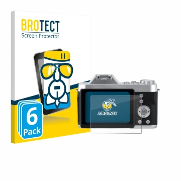 Front side of a product packaging with the brand logo BROTECT. Next to it is the device Rollei Powerflex 10x Retro shown with 
