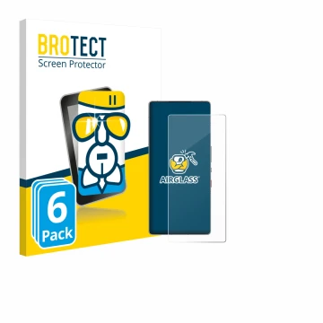 Front side of a product packaging with the brand logo BROTECT. Next to it is the device ZTE Nubia Red Magic 10S Pro+ shown wit