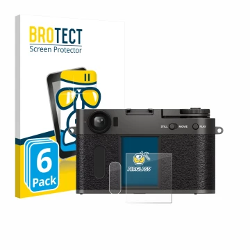 Front side of a product packaging with the brand logo BROTECT. Next to it is the device Fujifilm X Half X-HF1 shown with the c