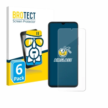 Front side of a product packaging with the brand logo BROTECT. Next to it is the device Huawei Nova Y61 shown with the corresp