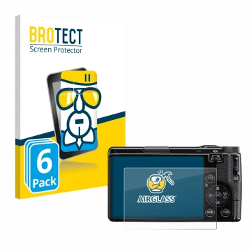Front side of a product packaging with the brand logo BROTECT. Next to it is the device Ricoh GR IV 2025 shown with the corres