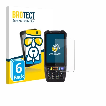 Front side of a product packaging with the brand logo BROTECT. Next to it is the device Point Mobile PM68 shown with the corre
