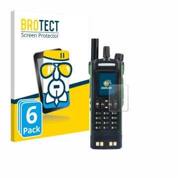 Front side of a product packaging with the brand logo BROTECT. Next to it is the device Baofeng DM-32 shown with the correspon