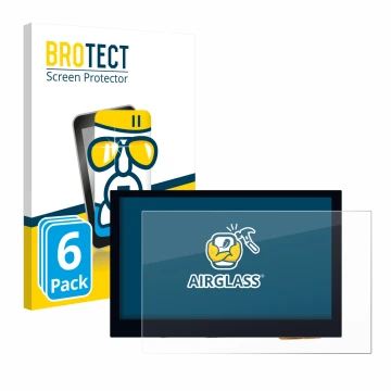 Front side of a product packaging with the brand logo BROTECT. Next to it is the device Waveshare 4.3