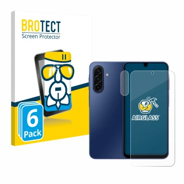 Front side of a product packaging with the brand logo BROTECT. Next to it is the device Samsung Galaxy A17 4G (Front+Camera) s