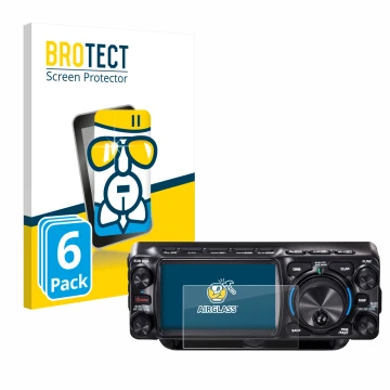 Front side of a product packaging with the brand logo BROTECT. Next to it is the device Yaesu FTX-1 shown with the correspondi