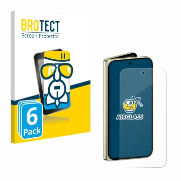 Front side of a product packaging with the brand logo BROTECT. Next to it is the device Google Pixel 10 Pro Fold shown with th