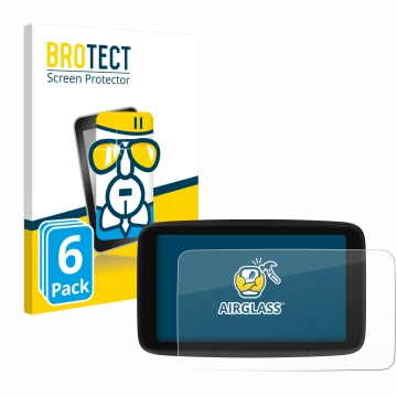 Front side of a product packaging with the brand logo BROTECT. Next to it is the device TomTom GO Classic 6