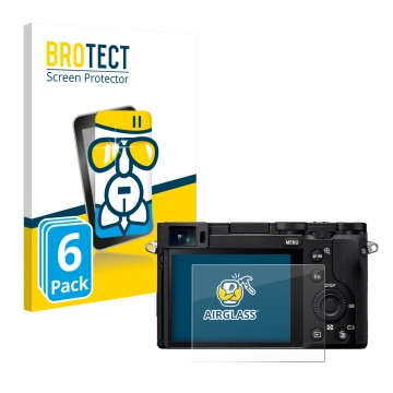 Front side of a product packaging with the brand logo BROTECT. Next to it is the device Sony RX1R III shown with the correspon