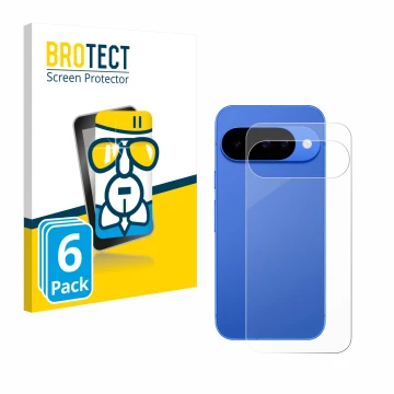 Front side of a product packaging with the brand logo BROTECT. Next to it is the device Google Pixel 10 (Back) shown with the 