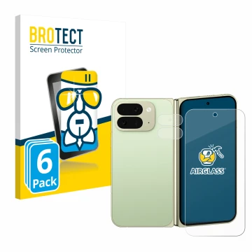 Front side of a product packaging with the brand logo BROTECT. Next to it is the device Google Pixel 10 Pro Fold (Front+Camera