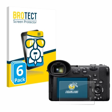 Front side of a product packaging with the brand logo BROTECT. Next to it is the device Sony Cinema Line FX2 shown with the co