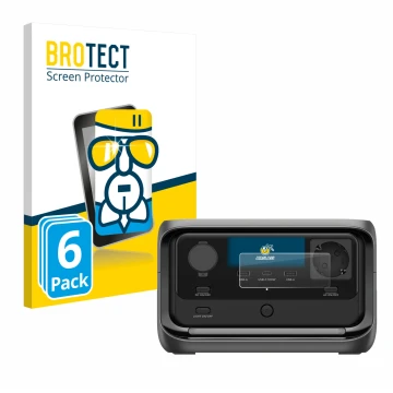 Front side of a product packaging with the brand logo BROTECT. Next to it is the device EcoFlow River 3 Plus shown with the co