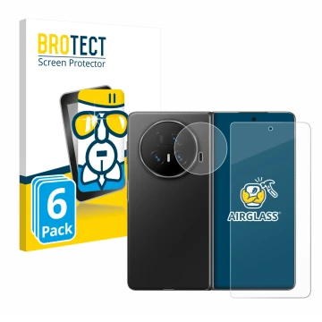 Front side of a product packaging with the brand logo BROTECT. Next to it is the device Honor Magic V5 (Front+Camera) shown wi