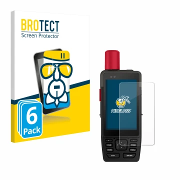Front side of a product packaging with the brand logo BROTECT. Next to it is the device Garmin GPSMAP H1i Plus shown with the 