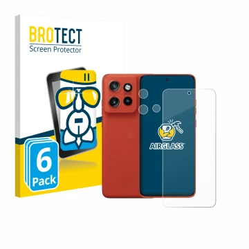 Front side of a product packaging with the brand logo BROTECT. Next to it is the device Motorola Moto 60 Neo (Front+Camera) sh