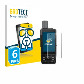 Front side of a product packaging with the brand logo BROTECT. Next to it is the device Garmin GPSMAP H1 shown with the corres