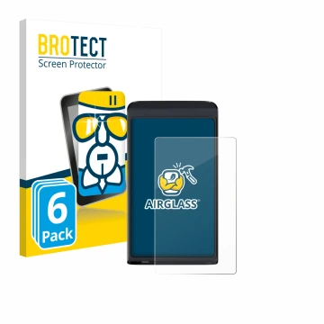 Front side of a product packaging with the brand logo BROTECT. Next to it is the device Vasco Translator Q1 shown with the cor