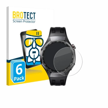 Front side of a product packaging with the brand logo BROTECT. Next to it is the device Huawei Watch GT 6 Pro (46 mm) shown wi