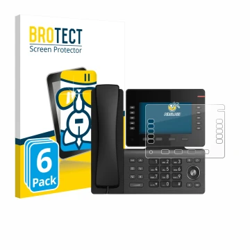 Front side of a product packaging with the brand logo BROTECT. Next to it is the device Snom D865 shown with the corresponding