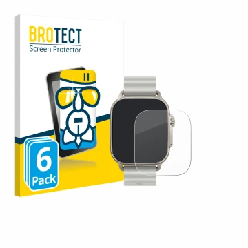 Front side of a product packaging with the brand logo BROTECT. Next to it is the device realme Watch 5 shown with the correspo