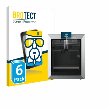 Front side of a product packaging with the brand logo BROTECT. Next to it is the device Qidi Tech Q2 shown with the correspond