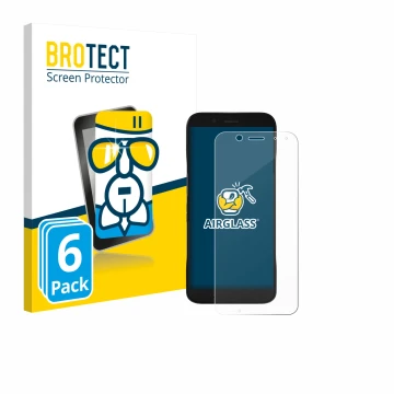 Front side of a product packaging with the brand logo BROTECT. Next to it is the device Datalogic Memor 17 HC shown with the c