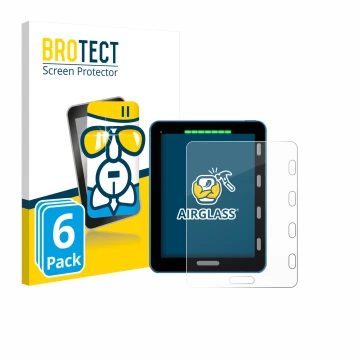 Front side of a product packaging with the brand logo BROTECT. Next to it is the device Vakaros Atlas 2 / Edge shown with the 